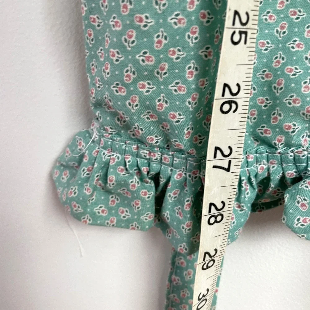 Vintage Cat Cottagecore Floral Ruffle Apron Teal Green Calico 80s Grandmacore